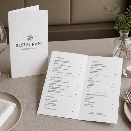 Minimalist White Restaurant Custom Logo Folded Menu
