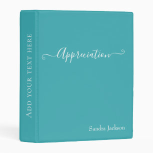Minimalist White Script Appreciation Teal Blue Mini Binder
