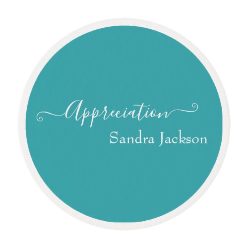 Minimalist White Script Appreciation Teal Blue  So Edible Frosting Rounds