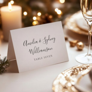 Minimalist White Script Custom Name Place Card