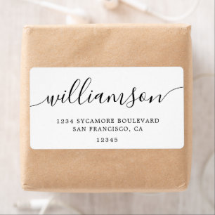 Minimalist White Script Family Return Address Label