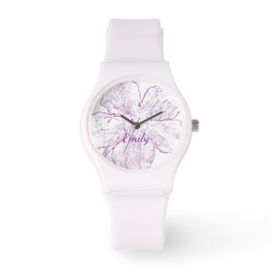 Minimalist White Silicone Purple Floral Artistic Watch
