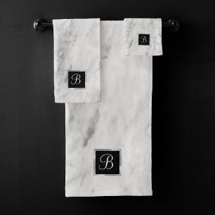 Minimalist White Silver and Gray Textured Marble Bath Towel Set