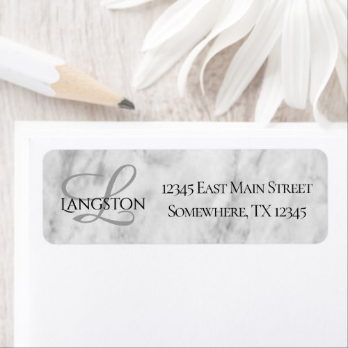 Minimalist White Silver and Gray Textured Marble Label