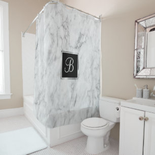 Minimalist White Silver and Gray Textured Marble Shower Curtain