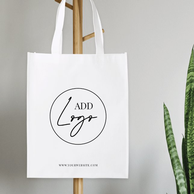 Minimalist White Simple Boutique Business Logo Grocery Bag (Simple black and white business logo branded grocery bag)