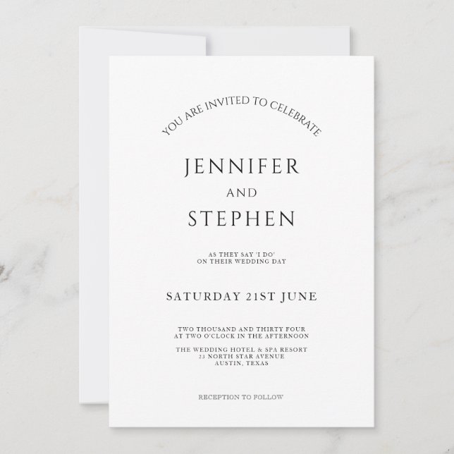 Minimalist White Simple Clean Elegant Wedding Invitation (Front)