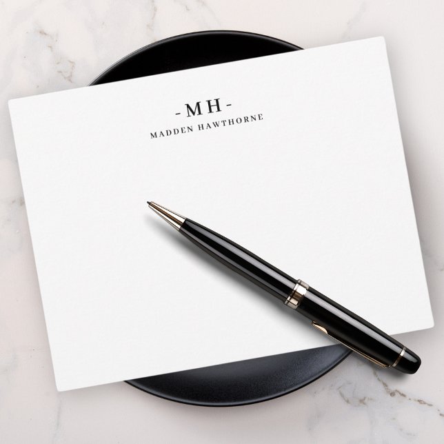 Minimalist White Simple Elegant Monogram Initial Note Card (Creator Uploaded)