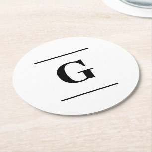 Minimalist white simple monogram round paper coaster