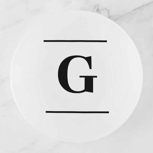 Minimalist white simple monogram trinket tray (Front)