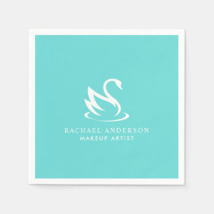 Minimalist White Swan Logo on Robin Egg Blue Napkins