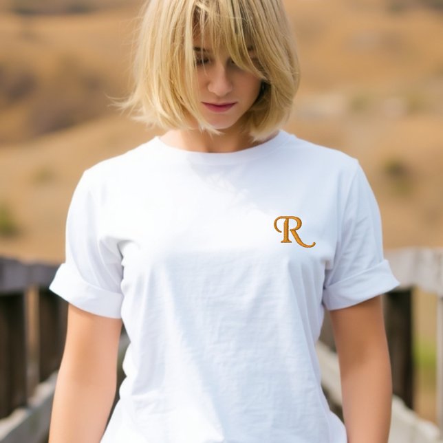 Minimalist White T-Shirt with Embroidered Initial  (Creator Uploaded)
