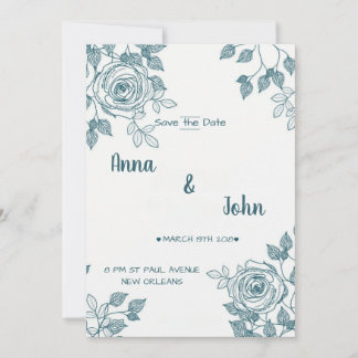 Minimalist White & Teal Floral Save the Date