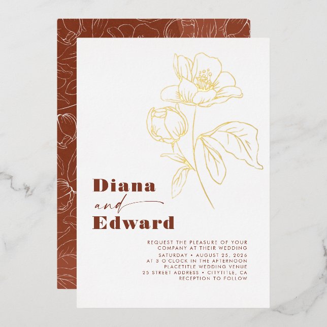 Minimalist White Terracotta Boho Wedding Foil Invitation (Front/Back)