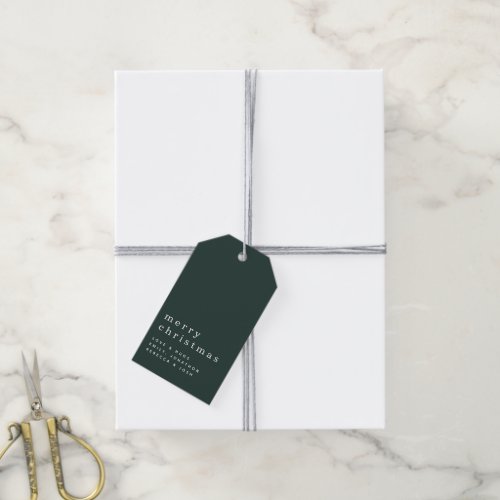 Minimalist White Text Merry Christmas Green Gift Tags