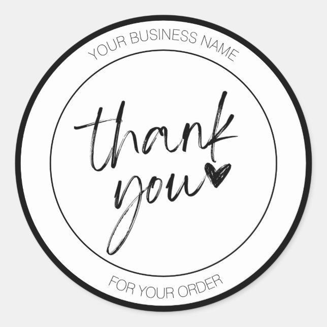 Minimalist White Thank You Brush Heart Custom Classic Round Sticker (Front)