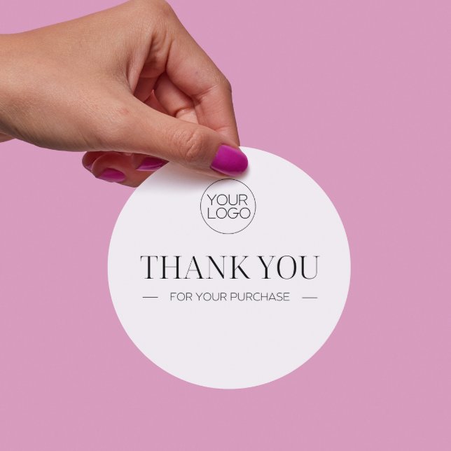 Minimalist White Thank You Custom Logo Round Busin Classic Round Sticker (Creator Uploaded)