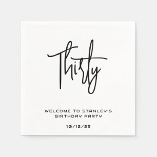 Minimalist White Thirty Birthday Party Napkins