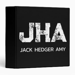 MINIMALIST WHITE THREE LETTER MONOGRAM NAME BLACK 3 RING BINDER
