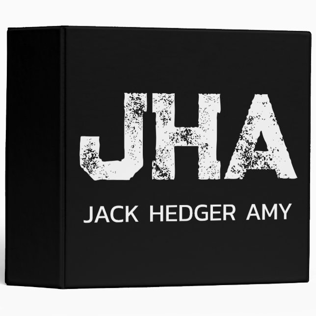 MINIMALIST WHITE THREE LETTER MONOGRAM NAME BLACK  3 RING BINDER (Front/Spine)