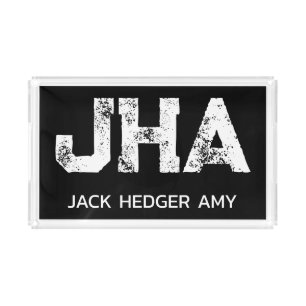 MINIMALIST WHITE THREE LETTER MONOGRAM NAME BLACK ACRYLIC TRAY