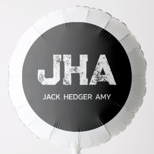 MINIMALIST WHITE THREE LETTER MONOGRAM NAME BLACK BALLOON