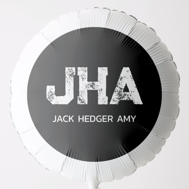 MINIMALIST WHITE THREE LETTER MONOGRAM NAME BLACK BALLOON (Front)