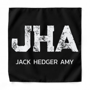 MINIMALIST WHITE THREE LETTER MONOGRAM NAME BLACK BANDANA