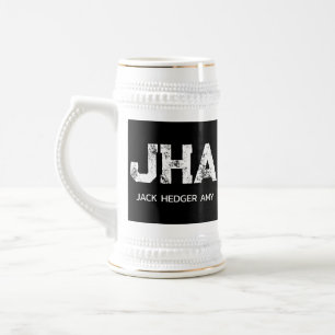 MINIMALIST WHITE THREE LETTER MONOGRAM NAME BLACK BEER STEIN