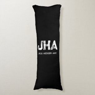MINIMALIST WHITE THREE LETTER MONOGRAM NAME BLACK BODY PILLOW