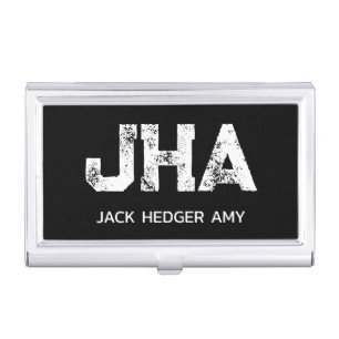 MINIMALIST WHITE THREE LETTER MONOGRAM NAME BLACK BUSINESS CARD CASE