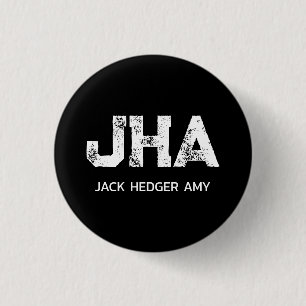 MINIMALIST WHITE THREE LETTER MONOGRAM NAME BLACK BUTTON