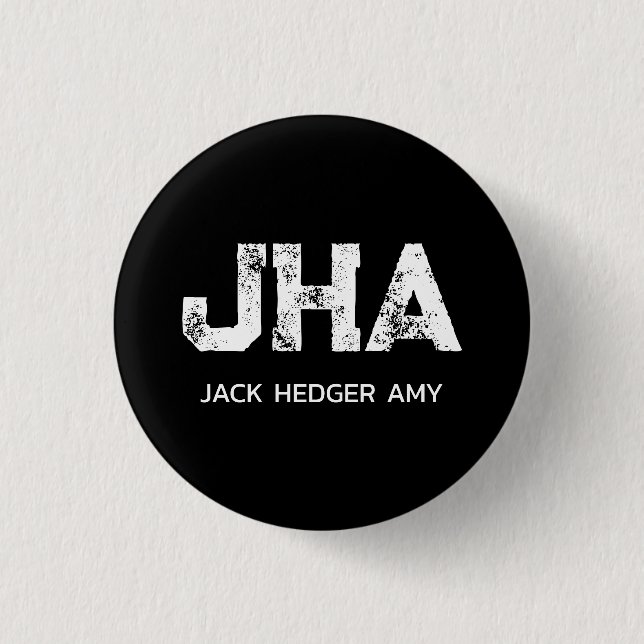 MINIMALIST WHITE THREE LETTER MONOGRAM NAME BLACK BUTTON (Front)
