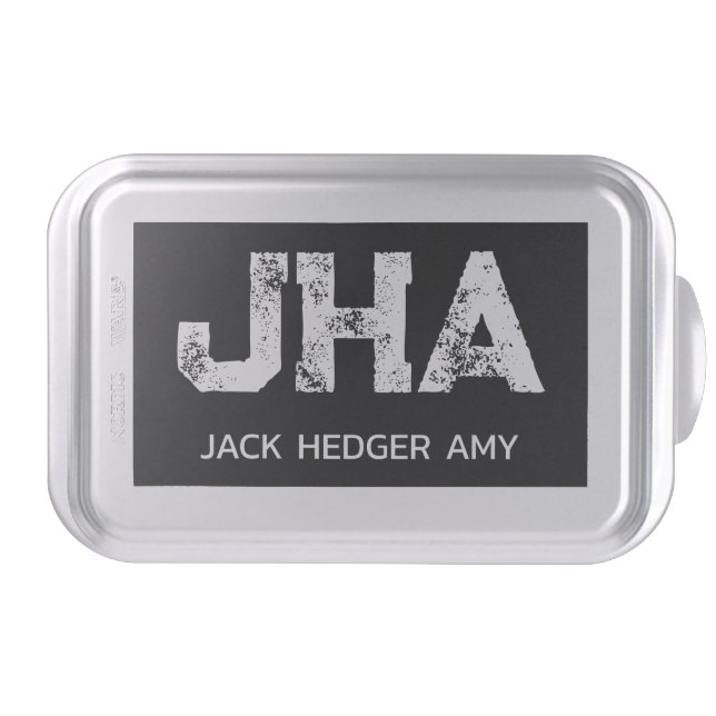 MINIMALIST WHITE THREE LETTER MONOGRAM NAME BLACK CAKE PAN (Front)