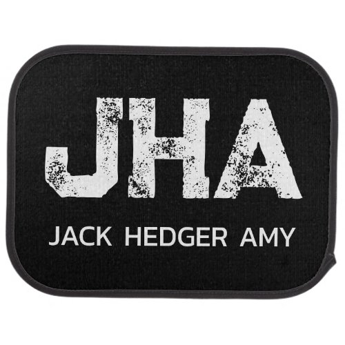 MINIMALIST WHITE THREE LETTER MONOGRAM NAME BLACK  CAR FLOOR MAT