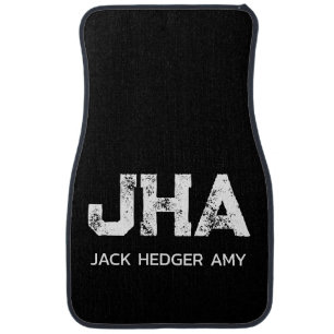 MINIMALIST WHITE THREE LETTER MONOGRAM NAME BLACK CAR FLOOR MAT