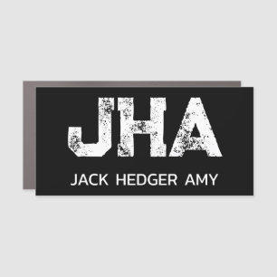 MINIMALIST WHITE THREE LETTER MONOGRAM NAME BLACK  CAR MAGNET