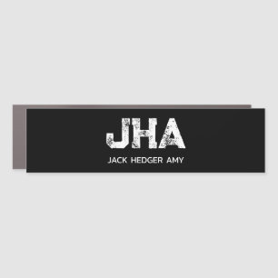MINIMALIST WHITE THREE LETTER MONOGRAM NAME BLACK CAR MAGNET