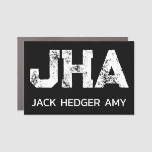 MINIMALIST WHITE THREE LETTER MONOGRAM NAME BLACK CAR MAGNET
