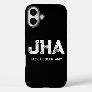 MINIMALIST WHITE THREE LETTER MONOGRAM NAME BLACK iPhone 16 PLUS CASE