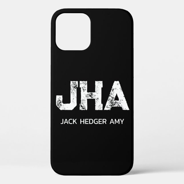 MINIMALIST WHITE THREE LETTER MONOGRAM NAME BLACK Case-Mate iPhone CASE (Back)