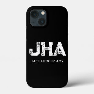 MINIMALIST WHITE THREE LETTER MONOGRAM NAME BLACK iPhone 13 MINI CASE