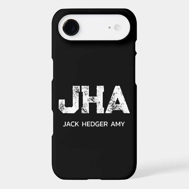 MINIMALIST WHITE THREE LETTER MONOGRAM NAME BLACK Case-Mate iPhone CASE (Back)