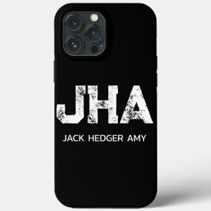 MINIMALIST WHITE THREE LETTER MONOGRAM NAME BLACK iPhone 13 PRO MAX CASE