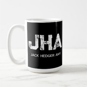 MINIMALIST WHITE THREE LETTER MONOGRAM NAME BLACK COFFEE MUG
