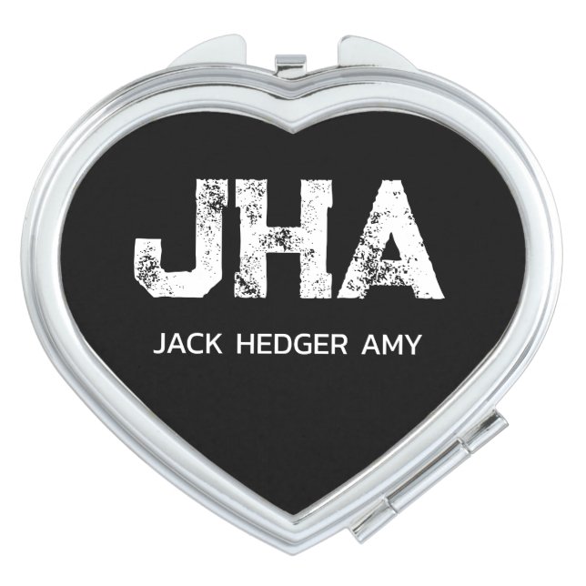 MINIMALIST WHITE THREE LETTER MONOGRAM NAME BLACK COMPACT MIRROR (Front)