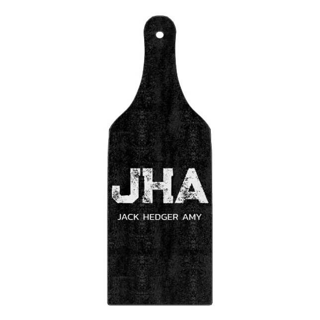 MINIMALIST WHITE THREE LETTER MONOGRAM NAME BLACK CUTTING BOARD (Front)