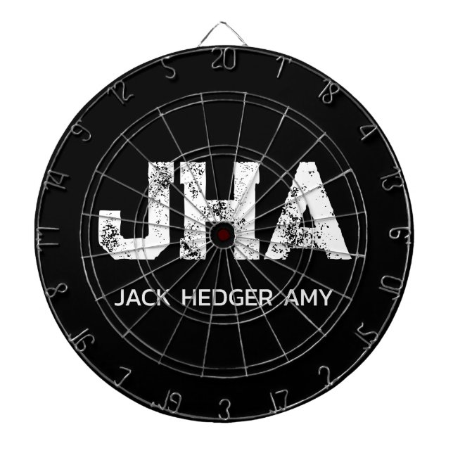 MINIMALIST WHITE THREE LETTER MONOGRAM NAME BLACK  DART BOARD (Front)