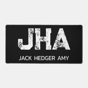 MINIMALIST WHITE THREE LETTER MONOGRAM NAME BLACK  DESK MAT