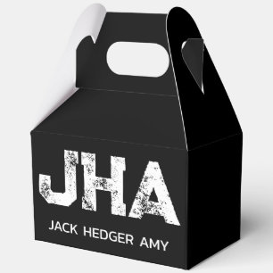 MINIMALIST WHITE THREE LETTER MONOGRAM NAME BLACK FAVOR BOXES
